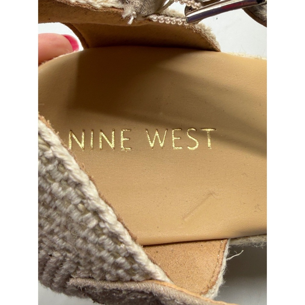 Nine West Joydyn Taupe Beige Cross Strap Espadrille Wedge Sandals Women's 9.5M - Picture 7 of 9